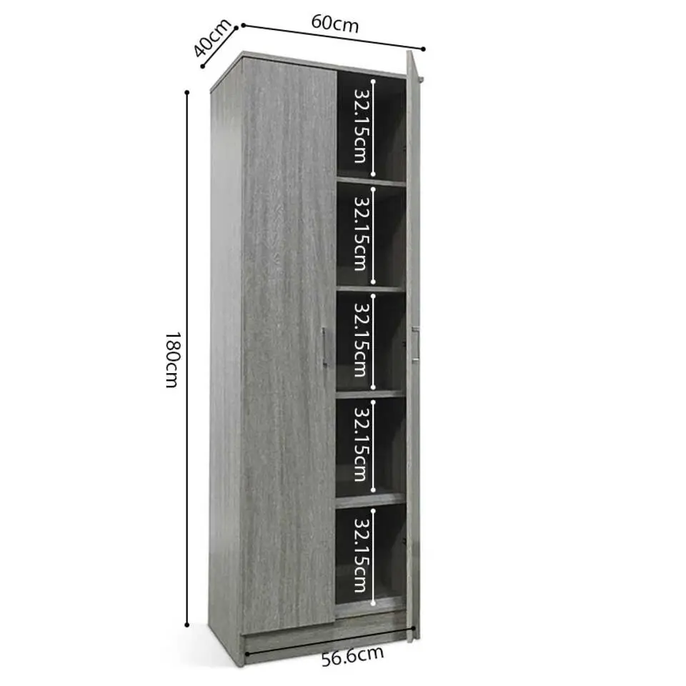 Opbergkast Ray 60cm met 2 deuren en 4 legplanken - grijze eik