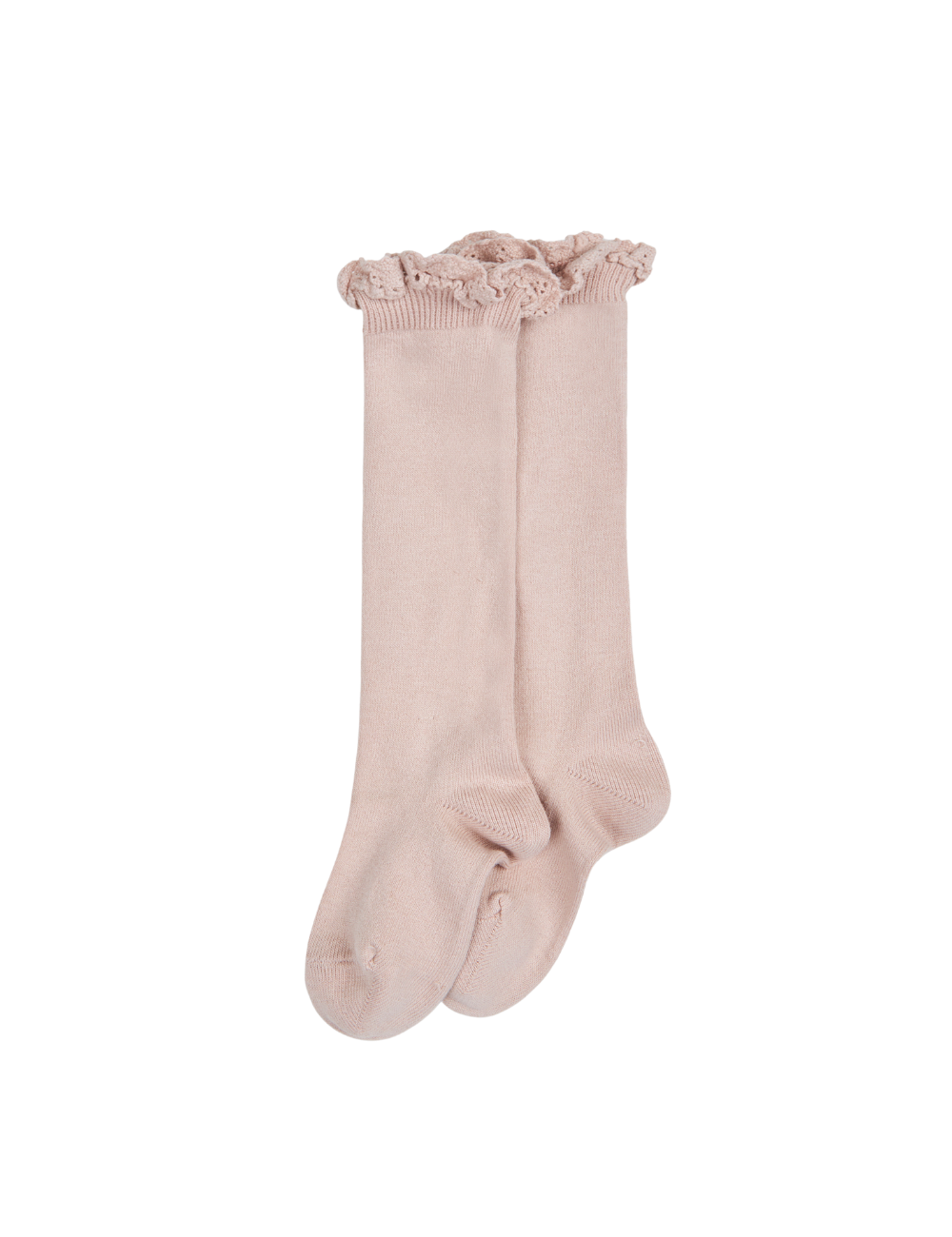 Knee Socks with Lace Edging - Old rose