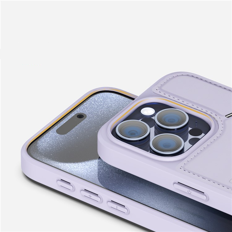 iPhone 15 Pro Max MagSafe Hybrid Leder Hülle mit Kartenfach   Kickstand Aufsteller (RFID Schutz) - Lila