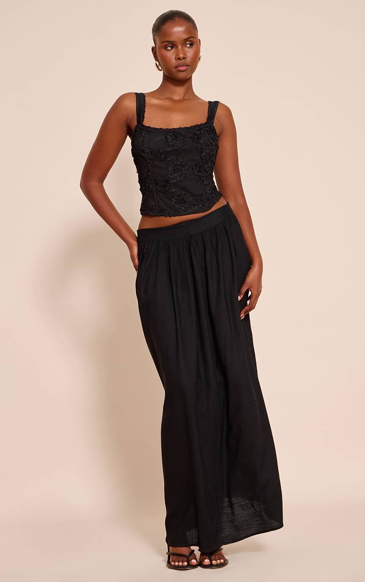 Noir Corset Baleiné À Texture Florale