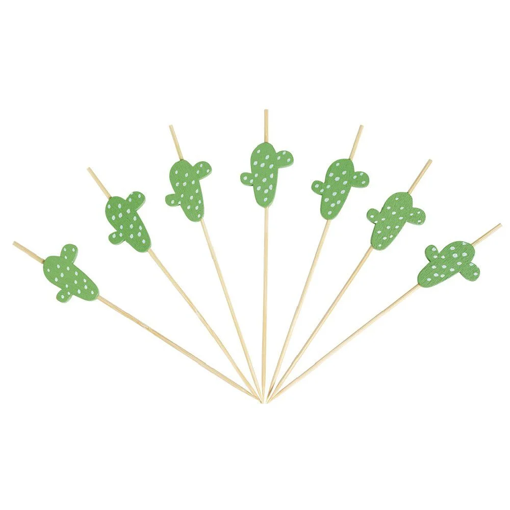 Pique pour apéritif décor pastéque, ananas, cactus ou flamand rose en bambou x30