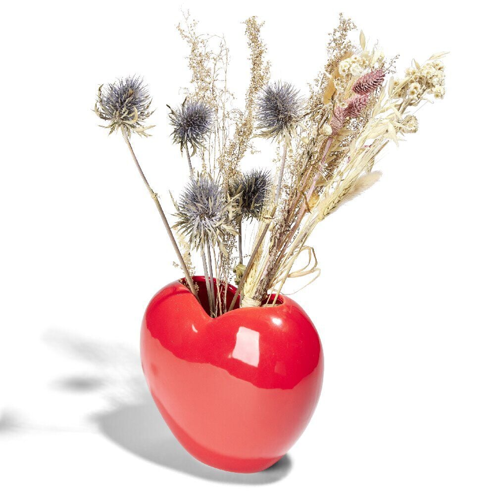 Vase forme coeur céramique rouge