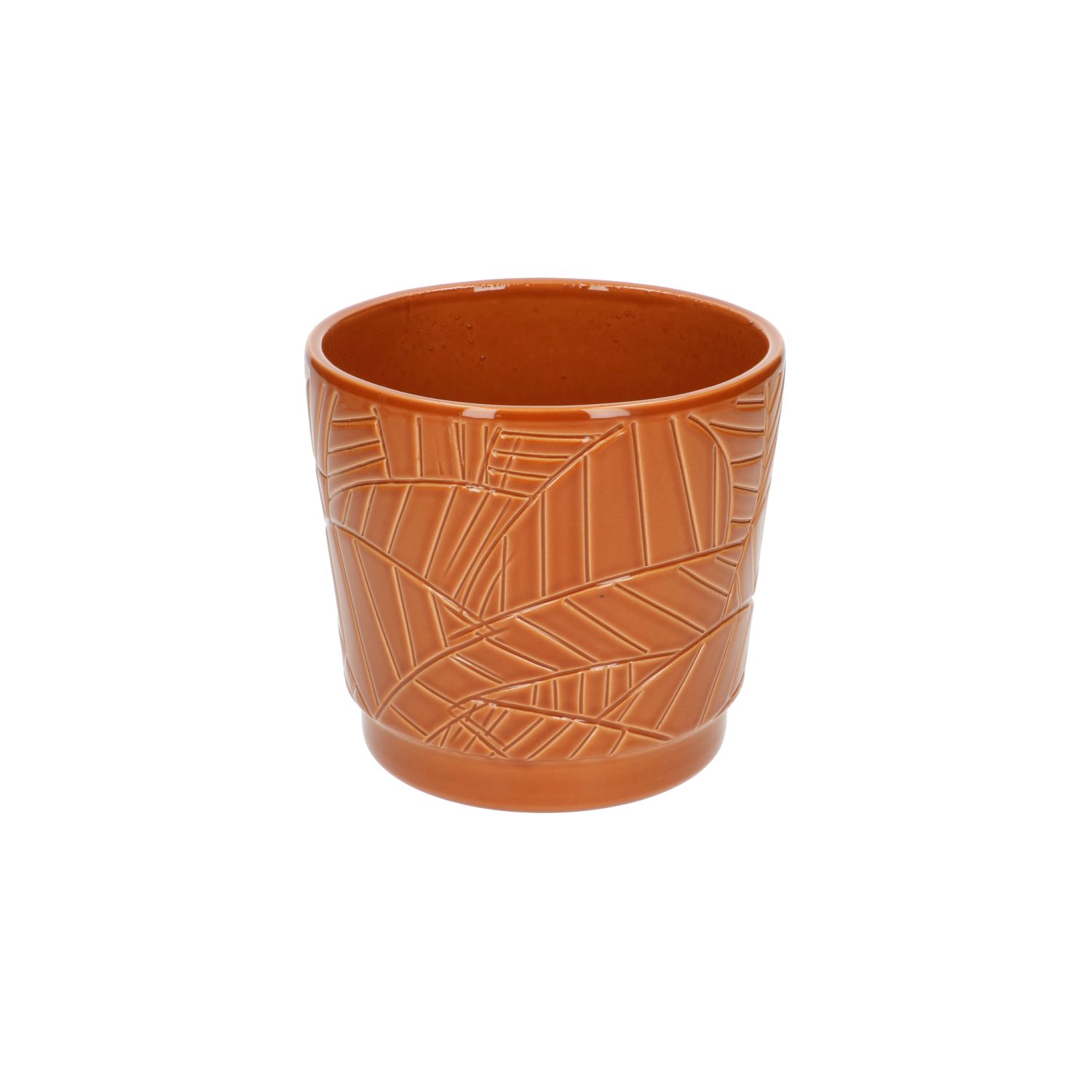 Bloempot, aardewerk, terra met palmbladmotief, Ø 14 cm