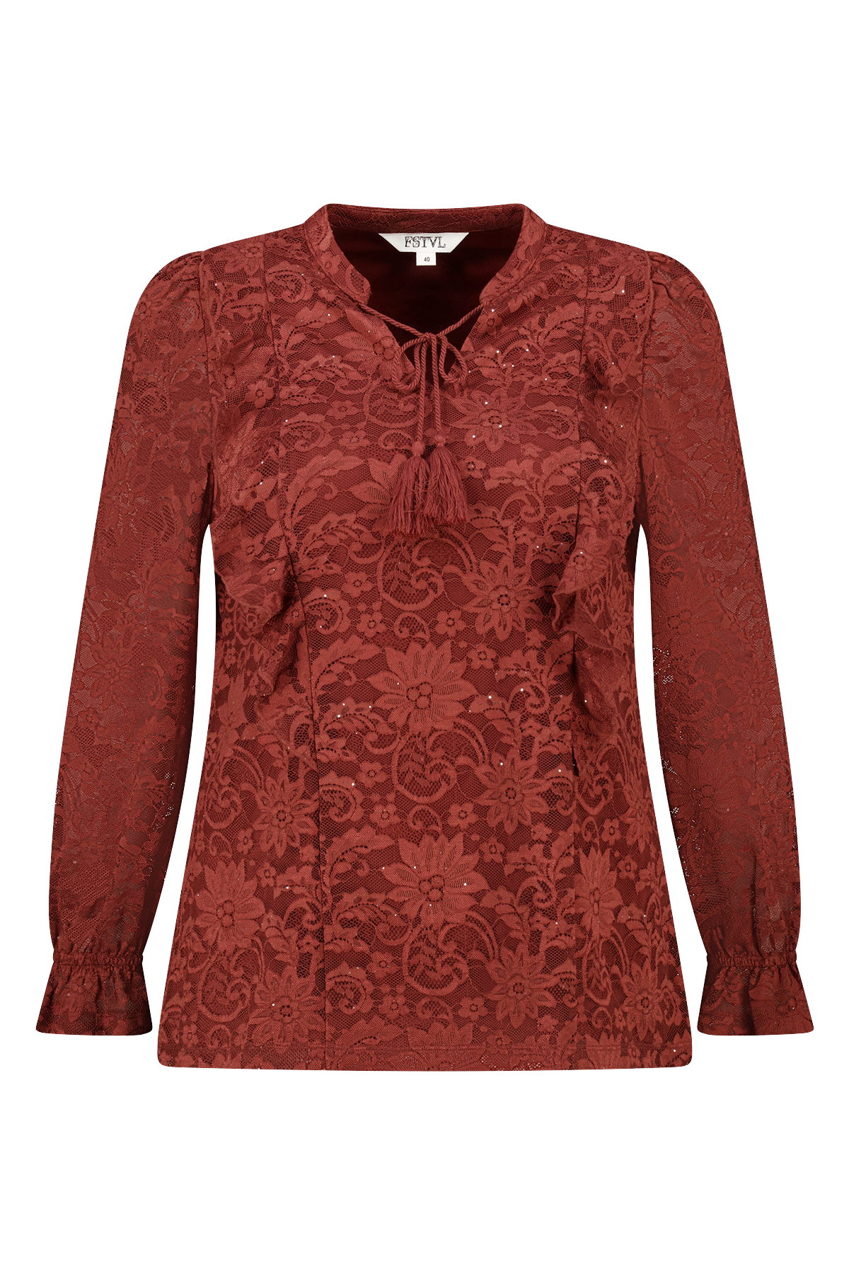 Top met kant stone red