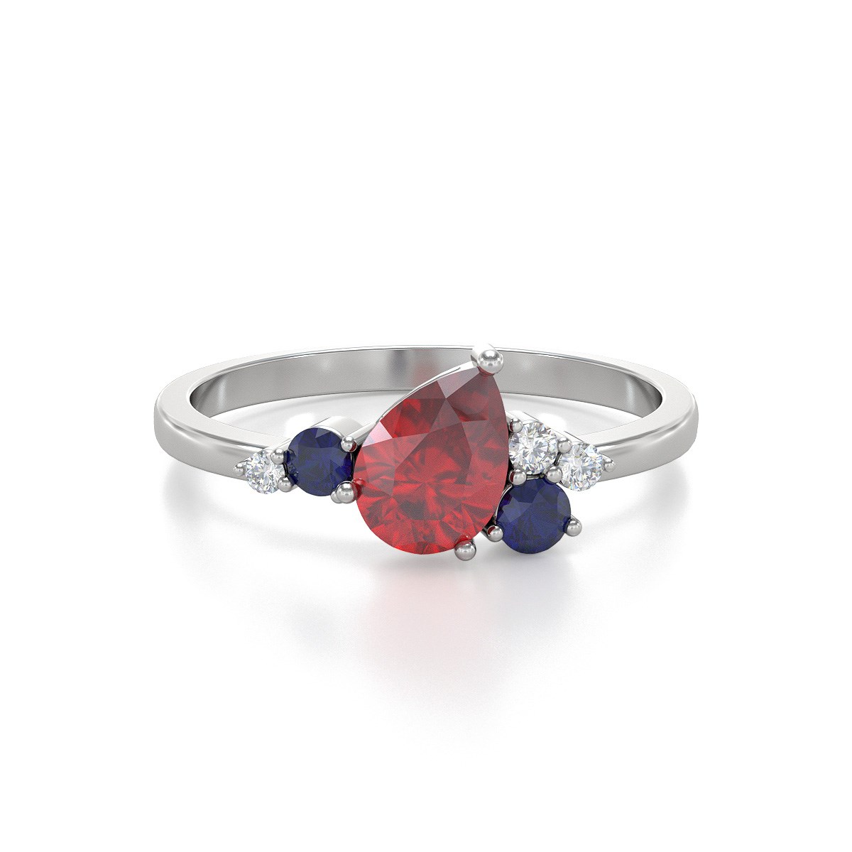 Bague ADEN Or 585 Blanc Rubis Saphir et diamants 2.296grs