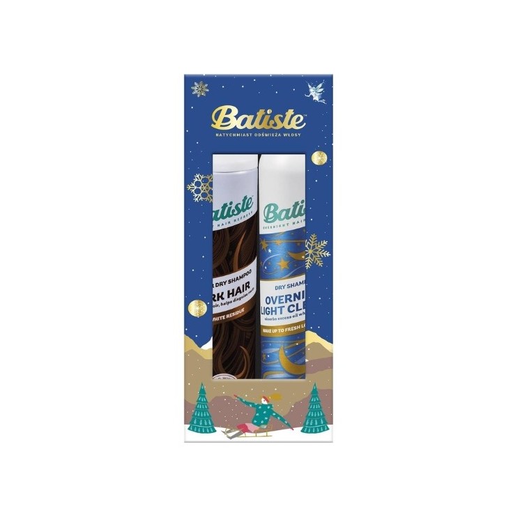 BATISTE Christmas Set Dark Hair Dry Shampoo 200 ml + Overnight Light Cleanse 200 ml