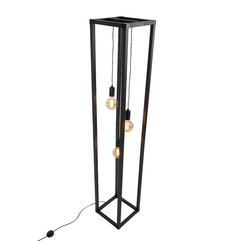 Industriële vloerlamp zwart 3-lichts - Big Cage