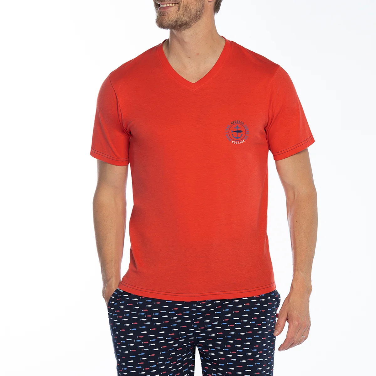 Pyjashort homme FISH rouge/imprimé