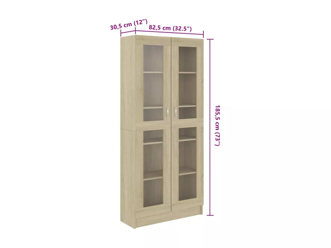 Armoire vitrine Chêne sonoma 82,5x30,5x185,5 cm Bois ingénierie