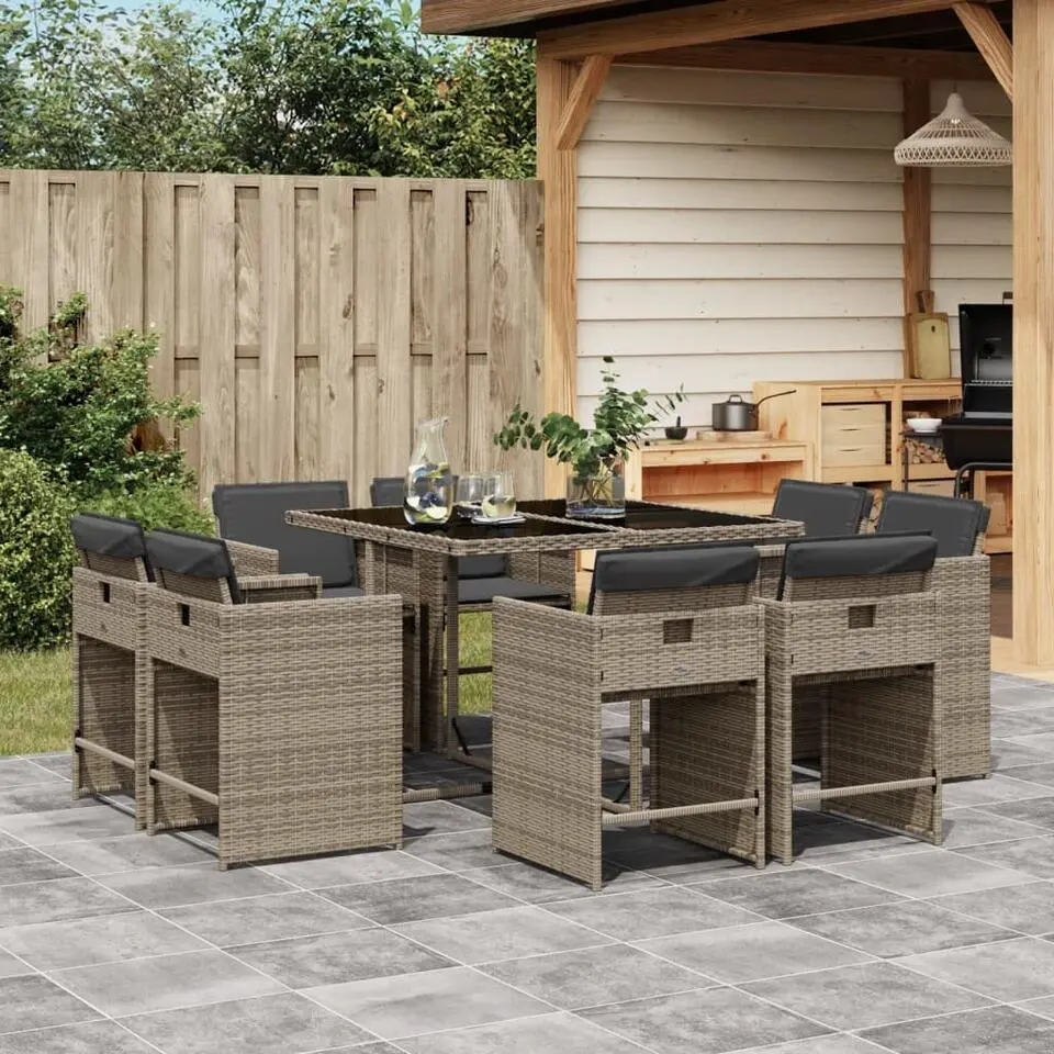 vidaXL - 8-zits Tuinset donkergrijs kussens - Grijs - PE rattan - 110x106 cm