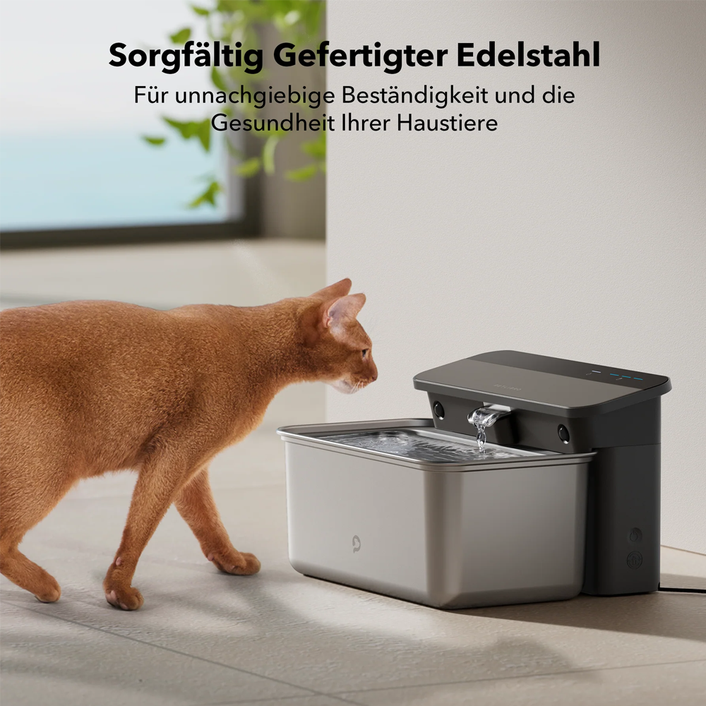 (2.5L) Glacier Edelstahl Katzen Trinkbrunnen Hunde Wasserspender Ultrafiltration Haustier Brunnen (PLWF007) - Silber