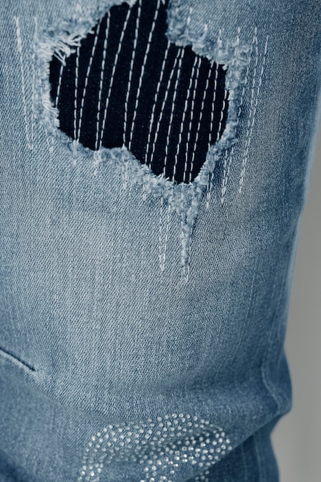 Boyfriend-Jeans, Glitzer Totenköpfe, Destroy-Effekte, 5-Pocket