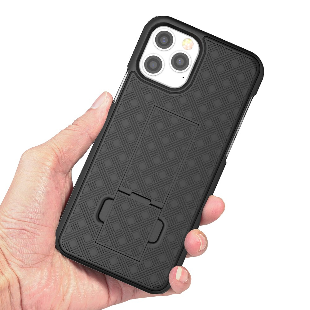 iPhone 12 / iPhone 12 Pro Outdoor Schutz Hülle mit Kickstand   Holster - Schwarz