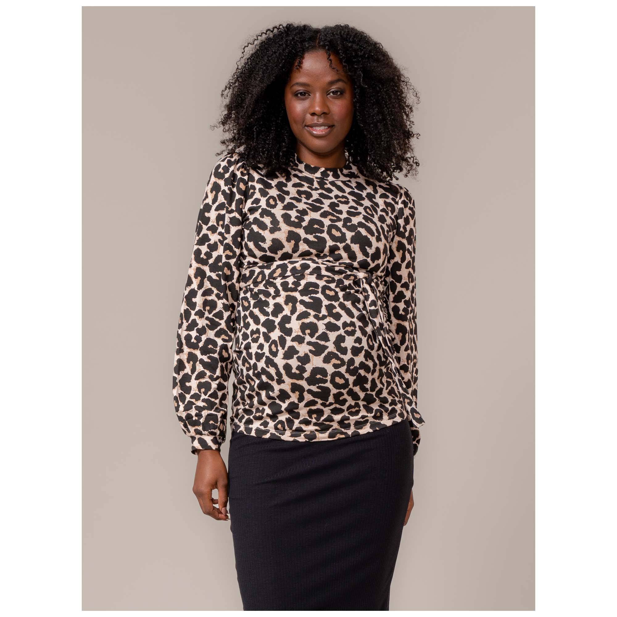 Prénatal zwangerschapstop lange mouwen dierenprint beige