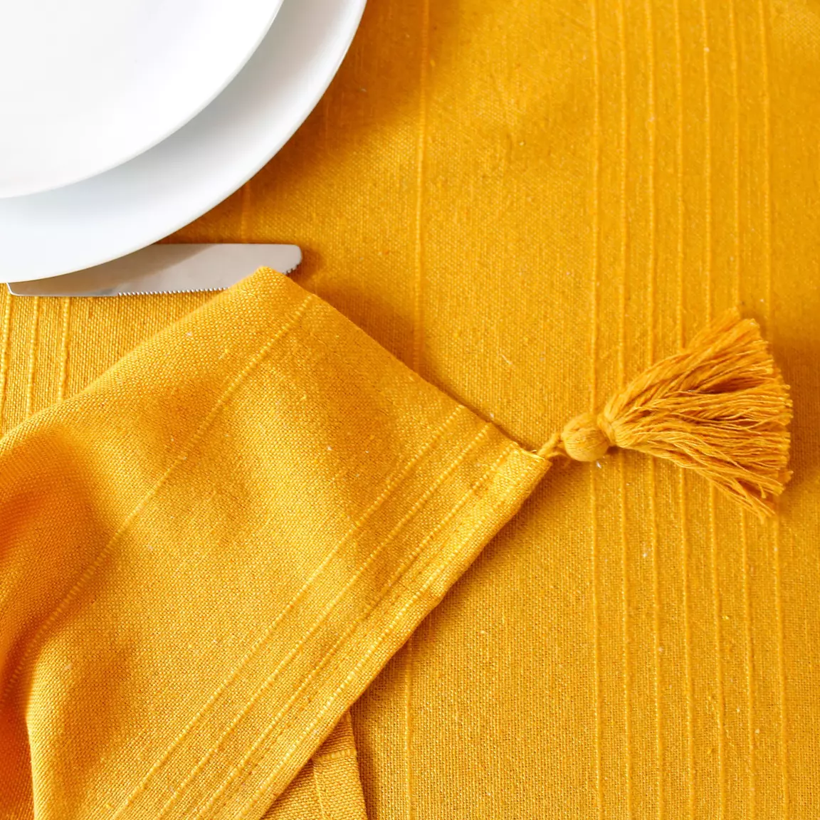 Nappe rectangulaire coton recyclé (140 x 240 cm) Bombay Jaune moutarde