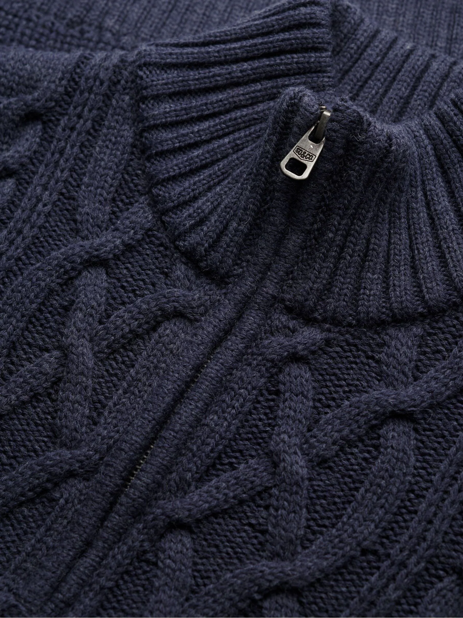 Indigo - Superdry Jacob kabelgebreide trui met halve rits