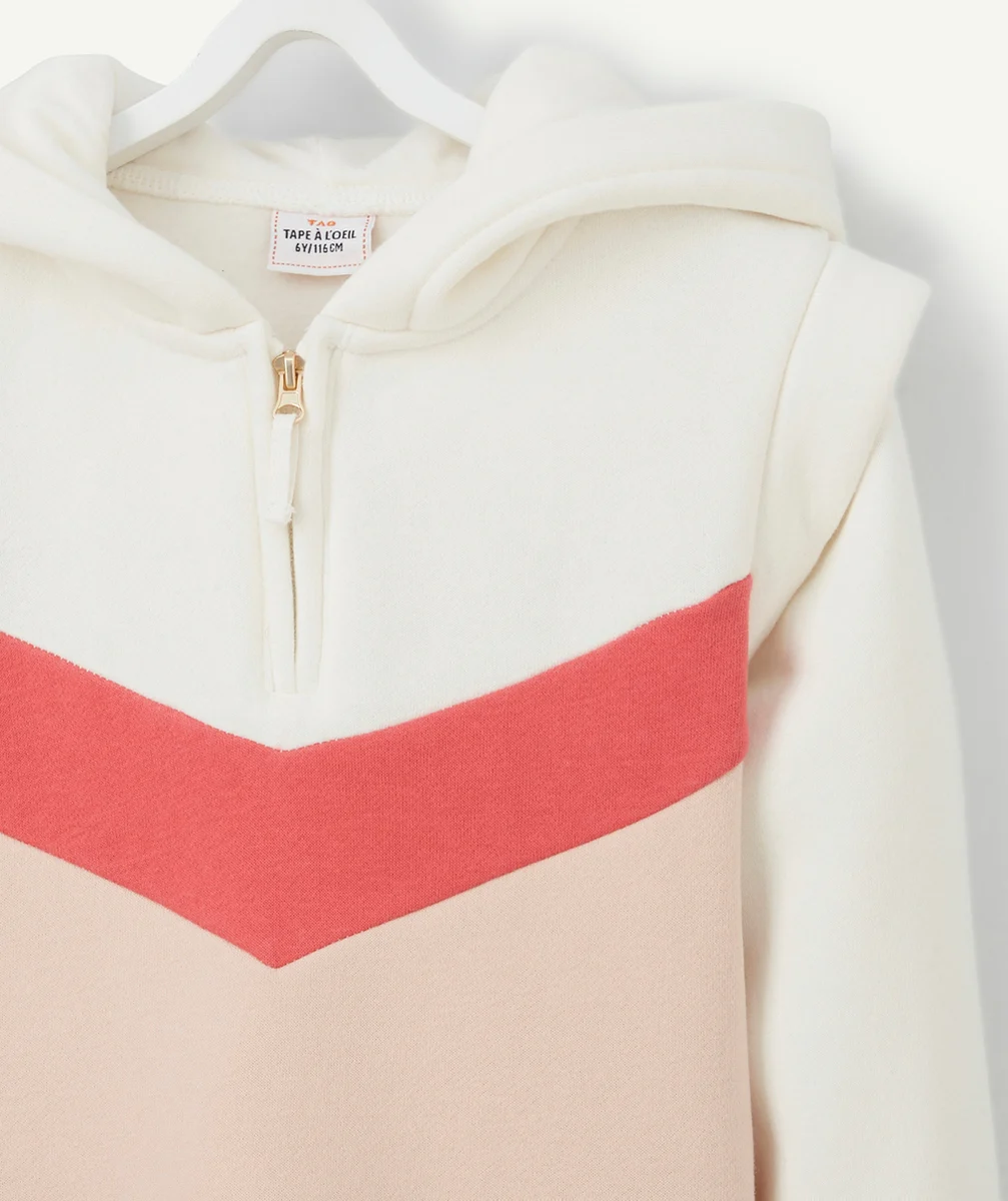 SWEAT À CAPUCHE FILLE EN COTON RECYCLÉ ROSE ET BLANC
