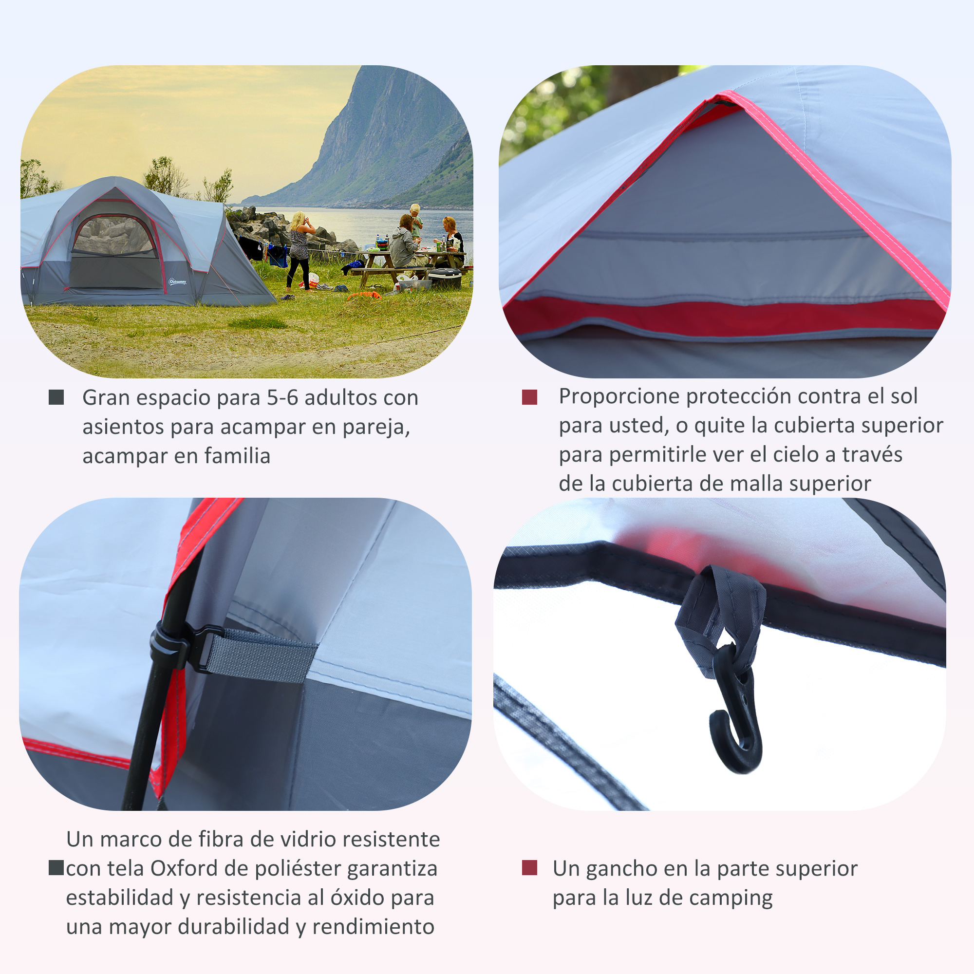 Barraca de camping grande Outsunny cinza com bolsa de transporte