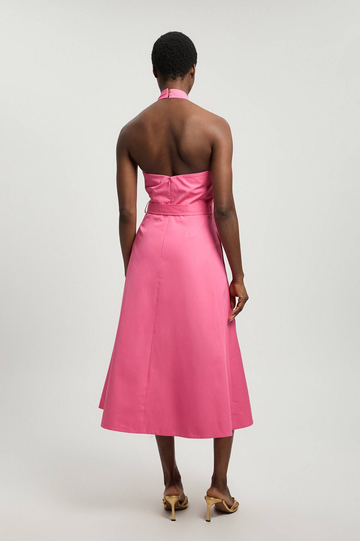 KarenMillen Robe Midi Évasée En Coton Satiné À Col Licou Ajusté