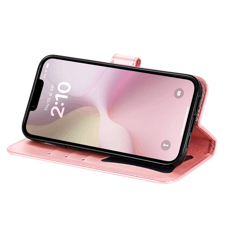 iPhone 16e Leder Tasche Wallet - Mandala Flowers Imprint - Rosa