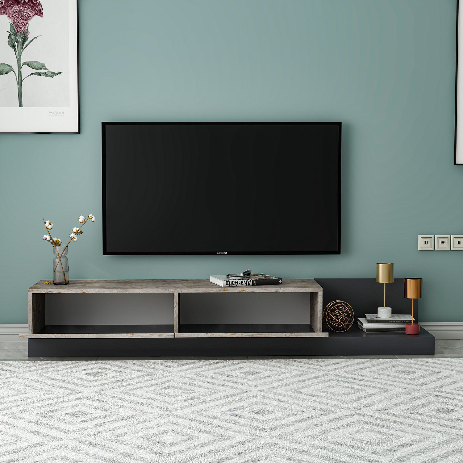TV-Lowboard - grau-beige - Marmoroptik - 180 cm