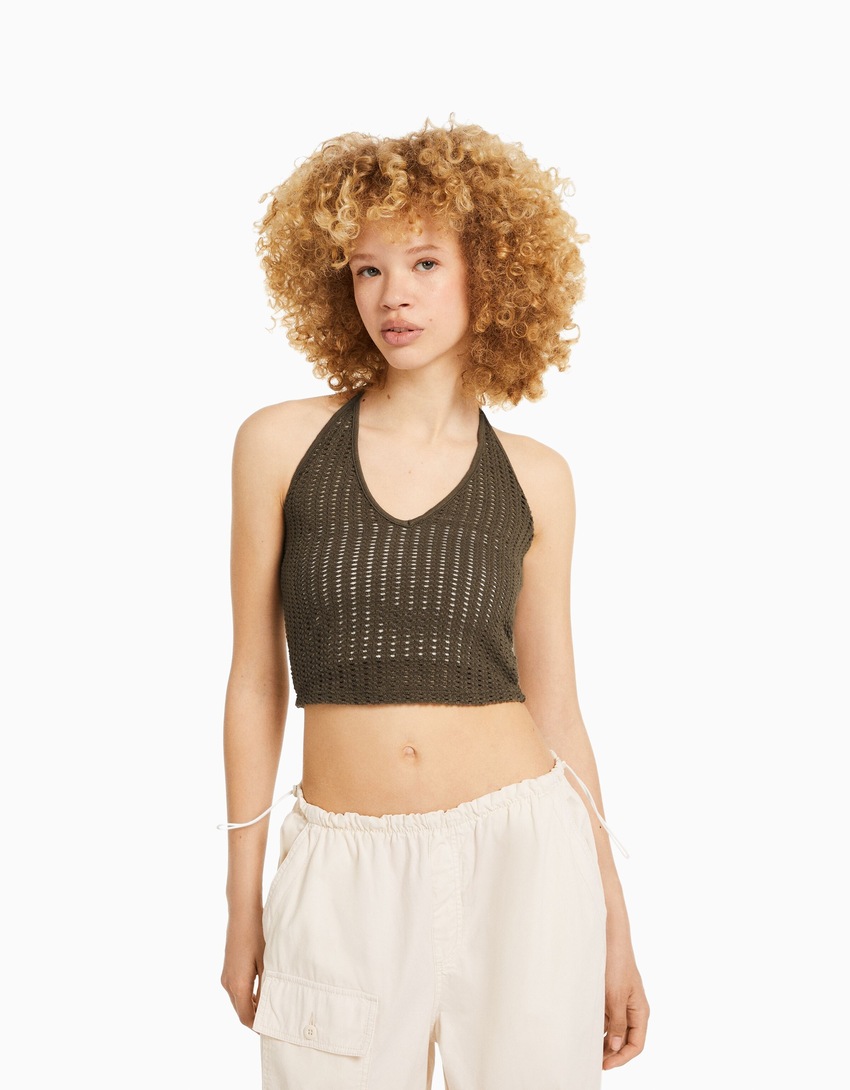 Top de crochê estilo halter