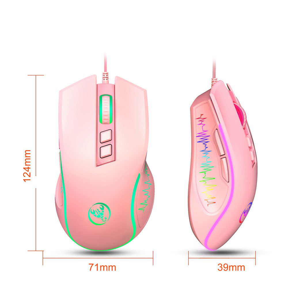 Optische kabelgebundene USB Gaming Maus 3600 DPI mit RGB Beleuchtung und 7 Tasten - Pink