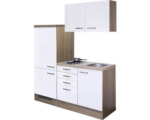 Flex Well enkele keuken met Valero apparatuur, 160 cm, wit hoogglans, gedemonteerd, omkeerbare uitvoering 00008082