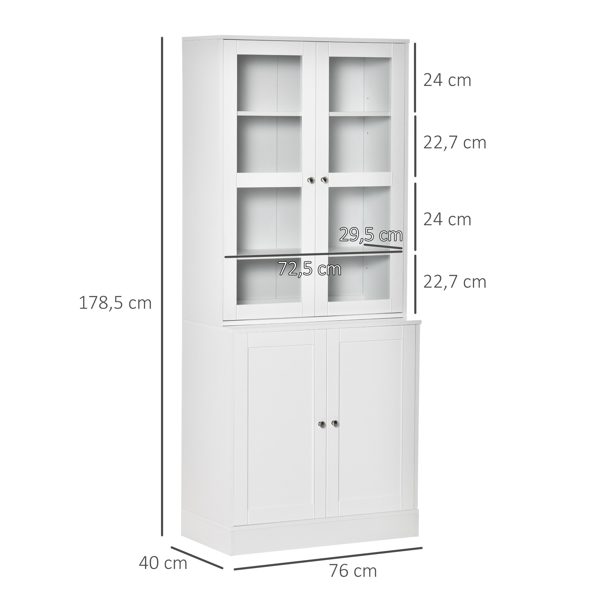 HOMCOM Bücherschrank mit verstellbaren Böden weiß 76Lx 40B x 178,5H cm
