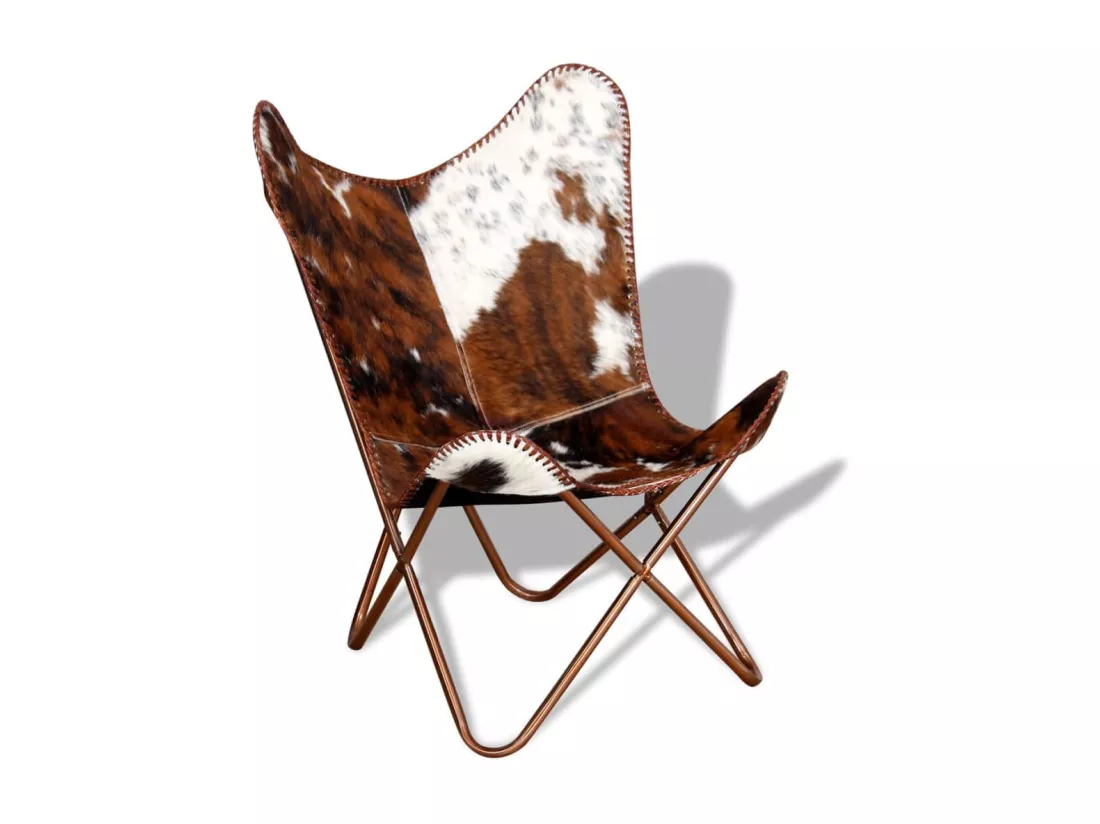 Fauteuil papillon marron et blanc cuir de vache