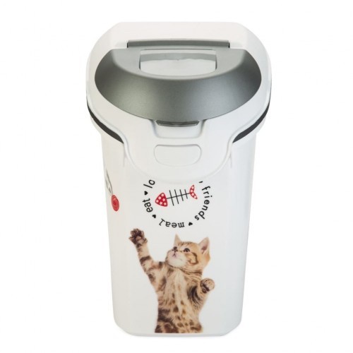 Recipiente branco para armazenar ração de gato