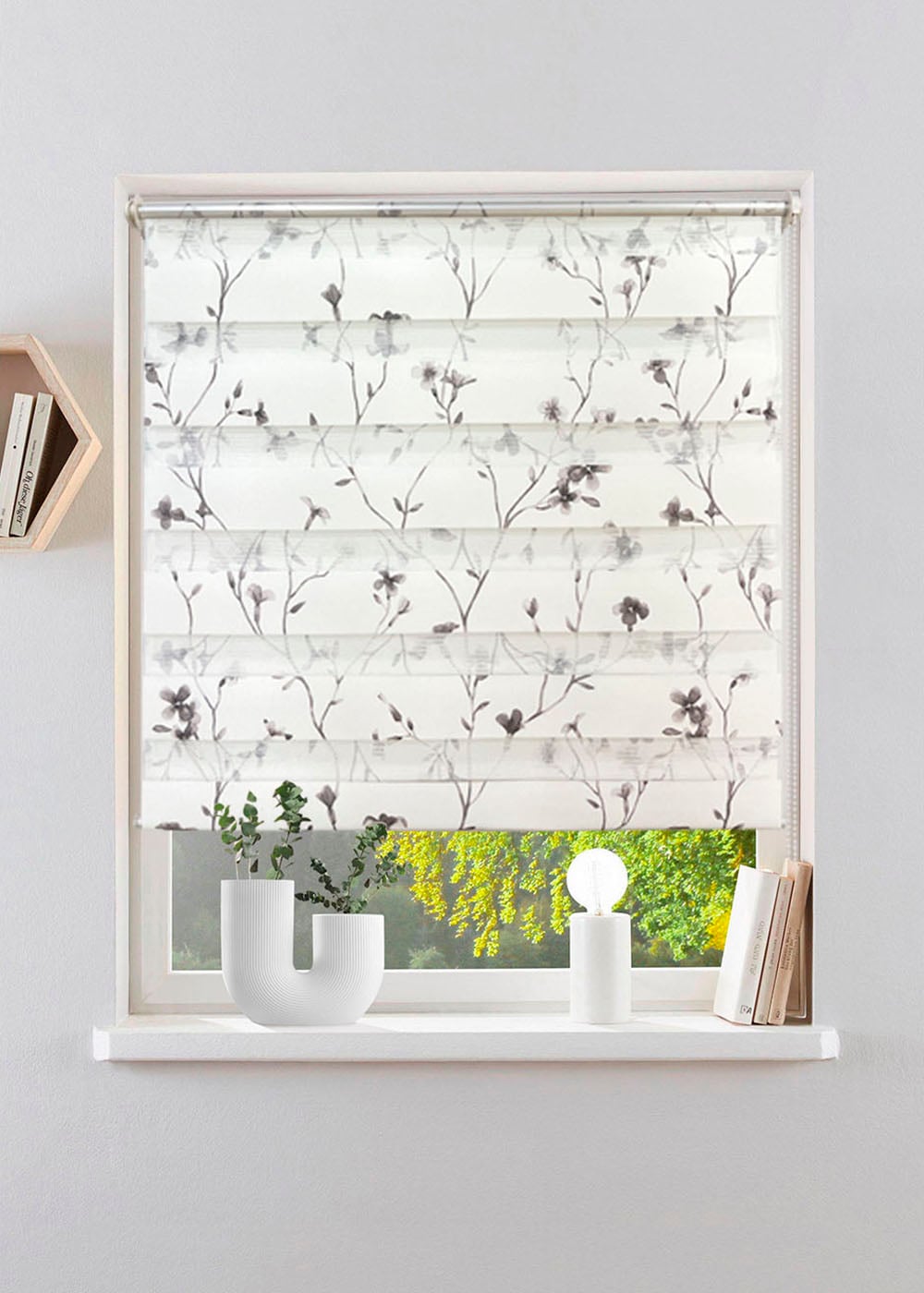 my home Doppelrollo »MINNA« Lichtschutz Sichtschutz ohne Bohren freihängend mit Floralem Design NEUHEIT!