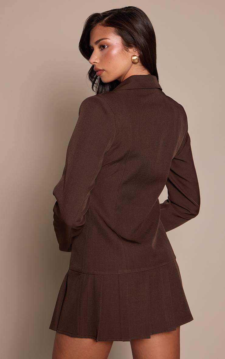 Chocolat Robe Blazer Tissée À Ourlet Plissé