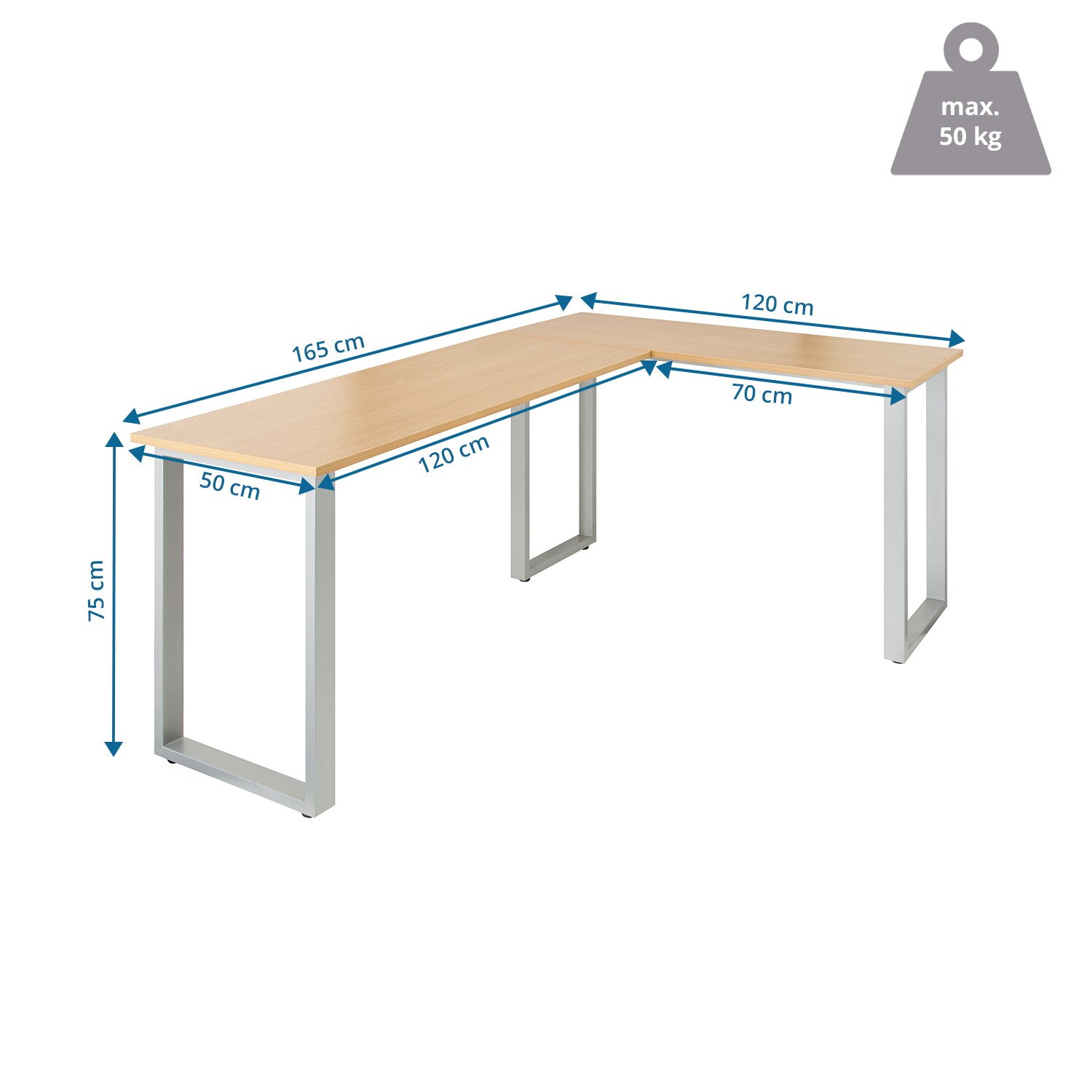 Eckschreibtisch WORKSPACE BASIC I Melaminharzbeschichtete Spanplatte, Gestell pulverbeschichteter Stahl hjh OFFICE