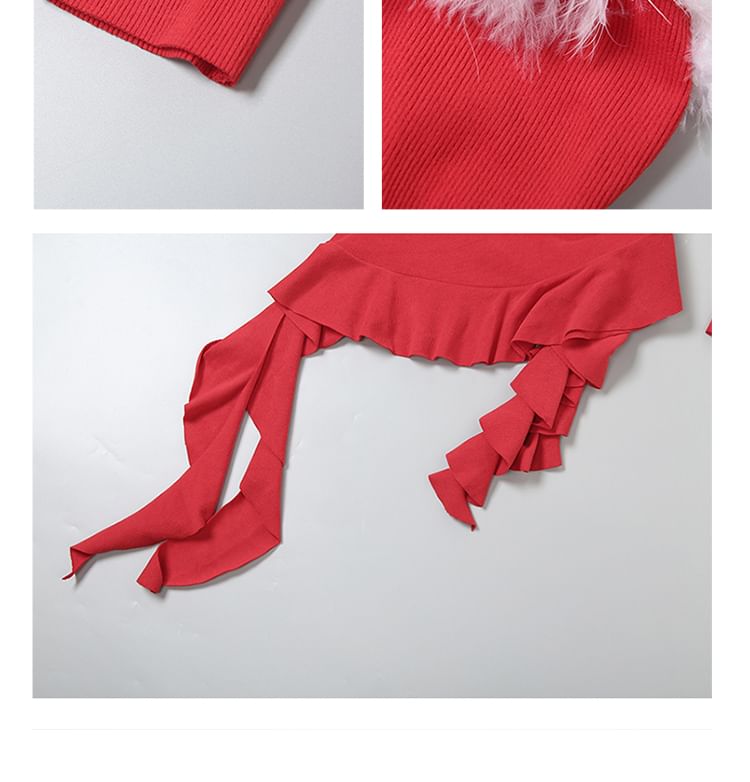 Bababy - Set: Strapless effen geplooide asymmetrische mini-bodyconjurk + mouwen