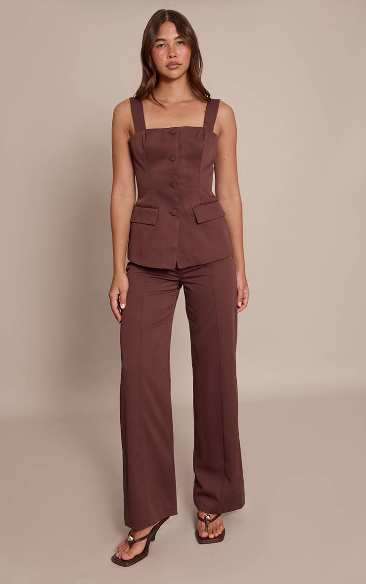 Chocolat Pantalon À Détails De Coutures Prune Foncé