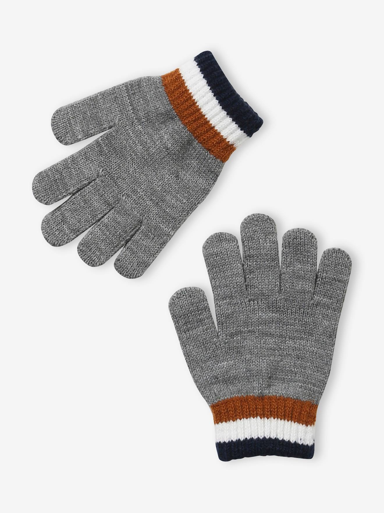 Conjunto de gorro canelado, cachecol tubular e luvas para meninos, azul escuro bicolor/multicolorido