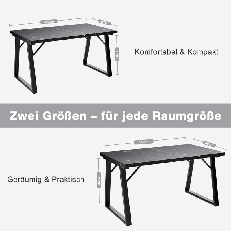 Esstisch im modernen Design für 4–6 Personen mit großer Tischplatte – wahlweise 140×80×75 cm oder 120×60×75 cm