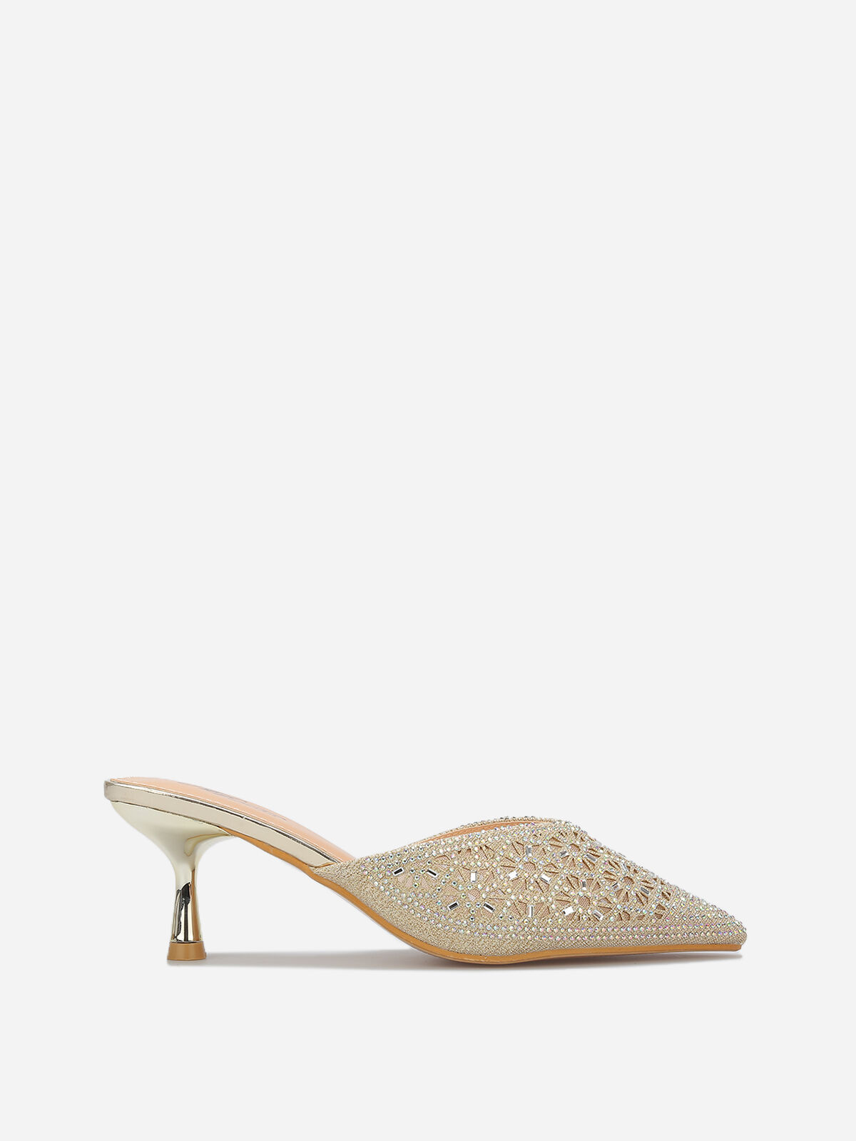Mules pointues et ajourées à strass- Doré