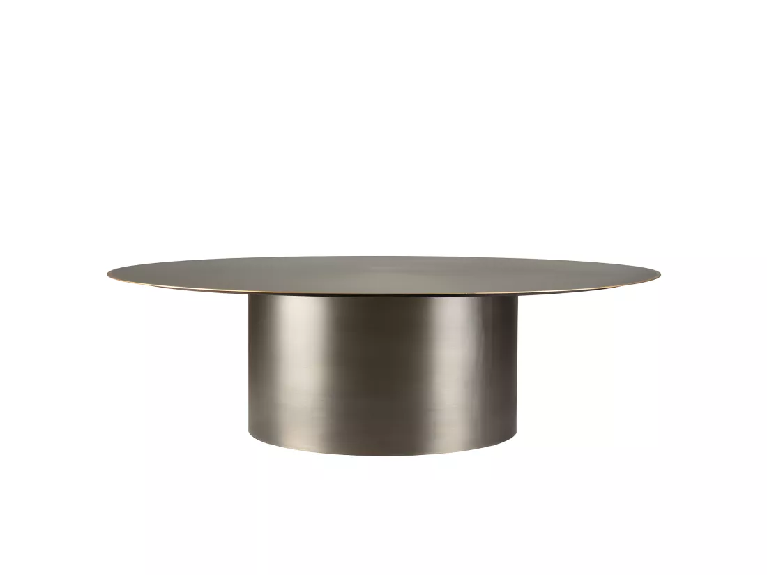 JAMES - Table basse ronde 120x120cm en fer noir et bordure dorée
