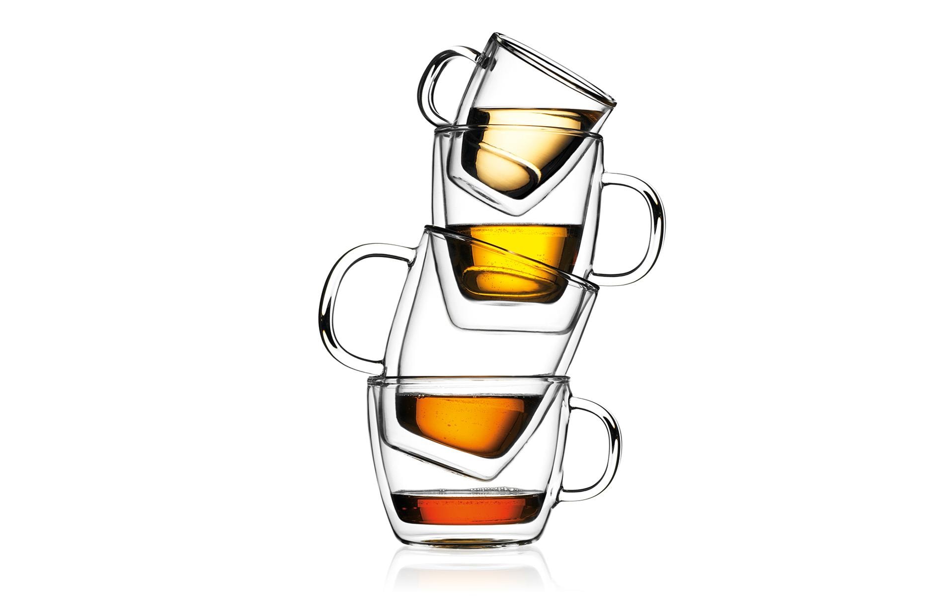 Kaffeetasse Bistro 2er Set Transparent, 0.45 lJumbotassen mit Glasgriff