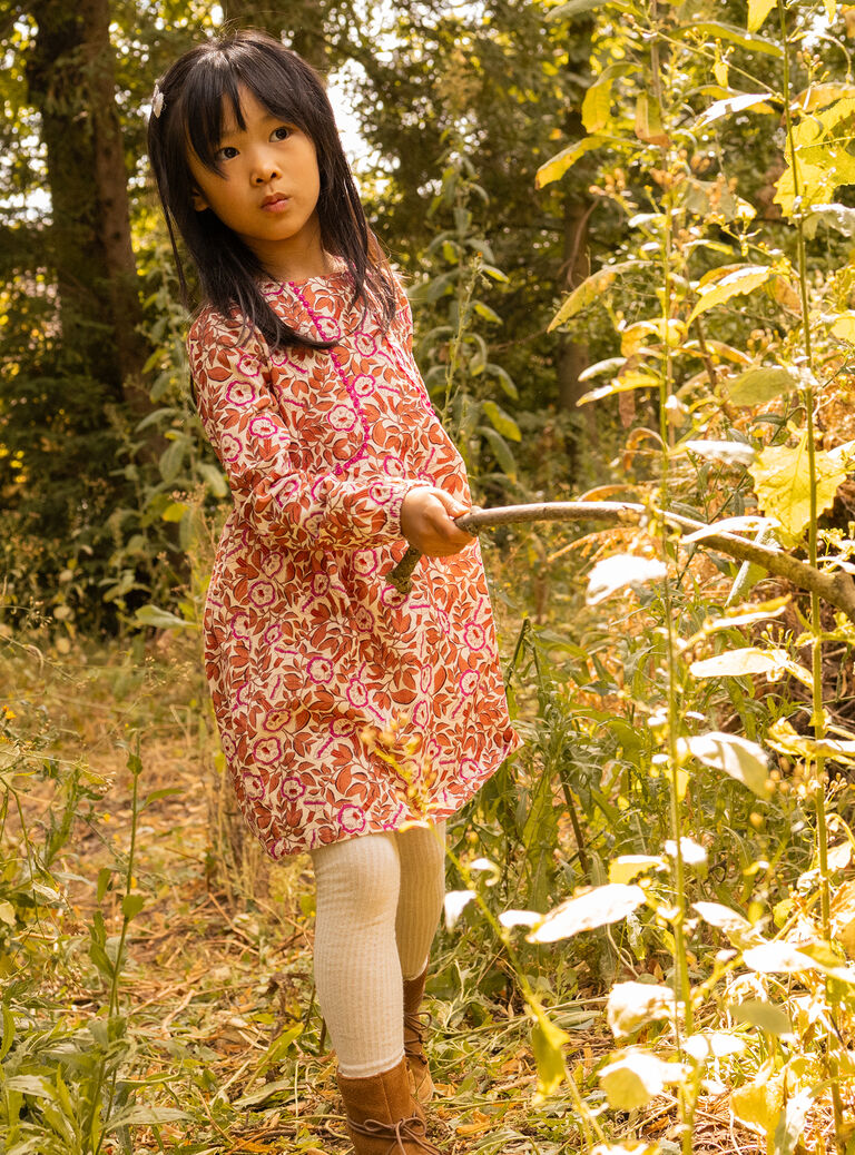 Robe écru foncé imprimé floral pour enfant fille