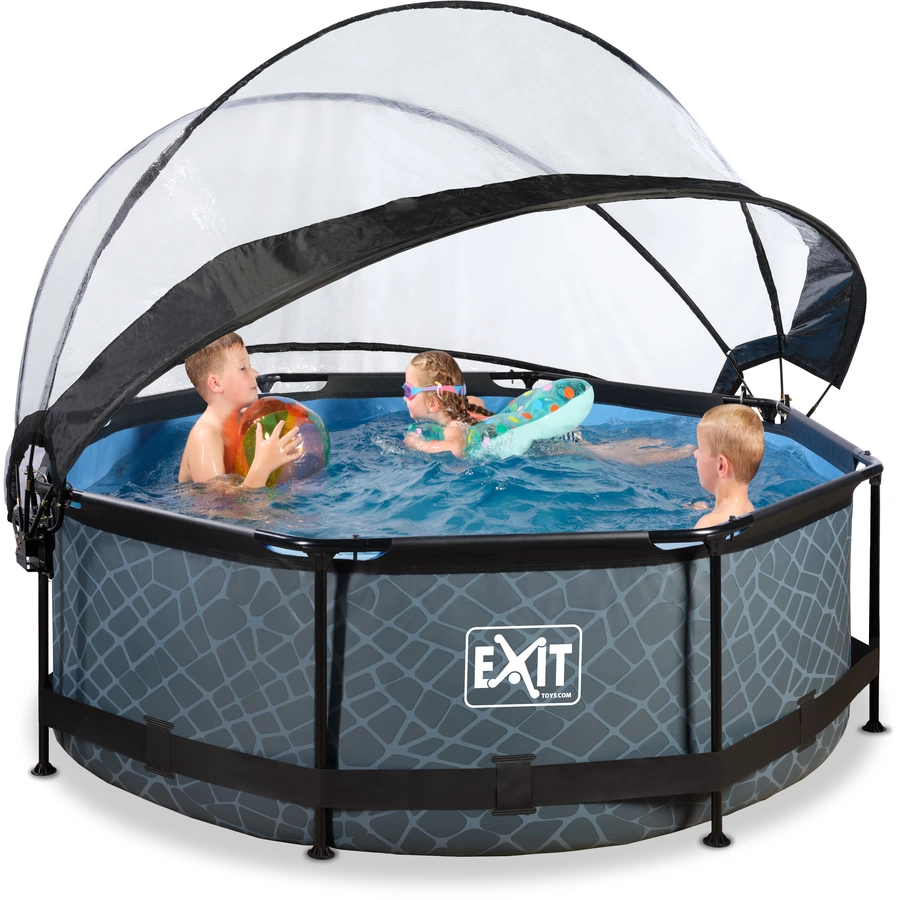 EXIT Frame Pool ø244x76cm (12v Kartusche Filterpumpe) – Grau + Sonnendach