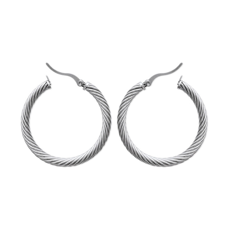 Boucles d'Oreilles Créoles Fantaisie Femme en Métal Argent