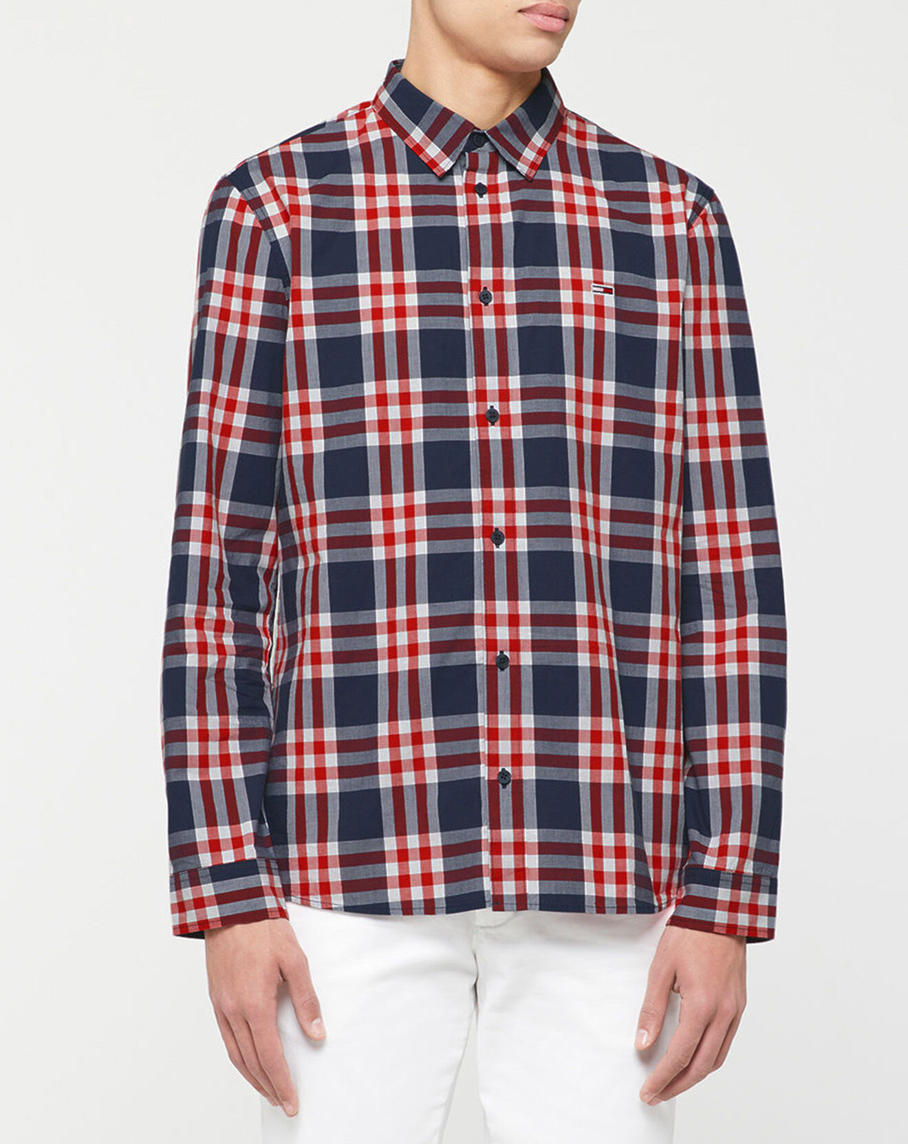 Tommy Jeans Chemise droite en Popeline Essentl à carreaux bleu marine/rouge