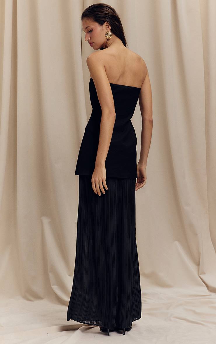 Noir Robe Maxi Bandeau À Jupe Plissée En Mousseline Avec Panneaux