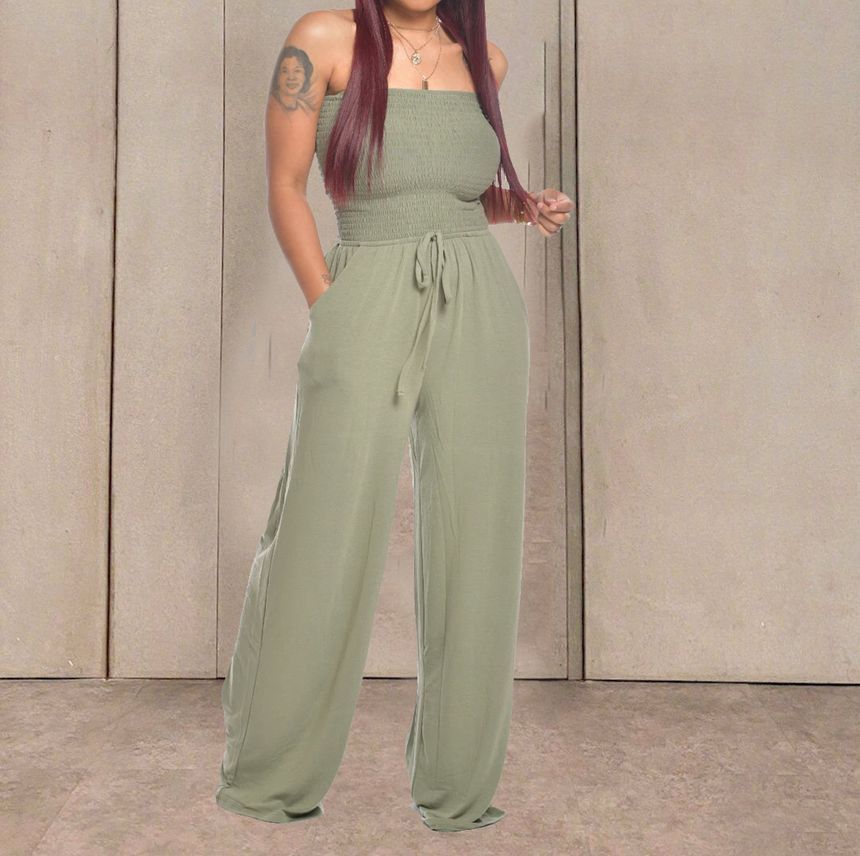 Bolgivy - Strapless jumpsuit met wijde pijpen