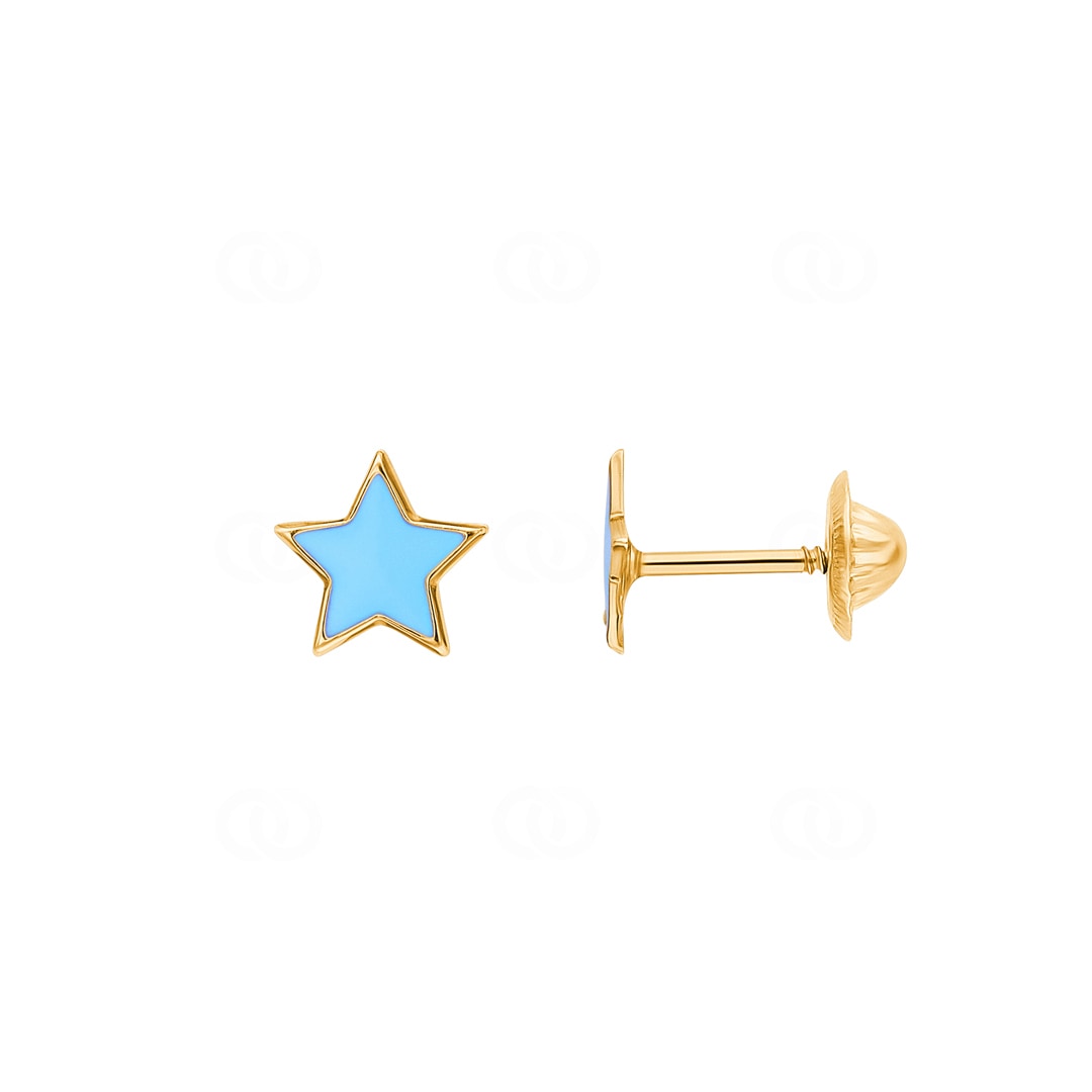 Ohrstecker 750/18 K Gelbgold Stern mit blauem Lack