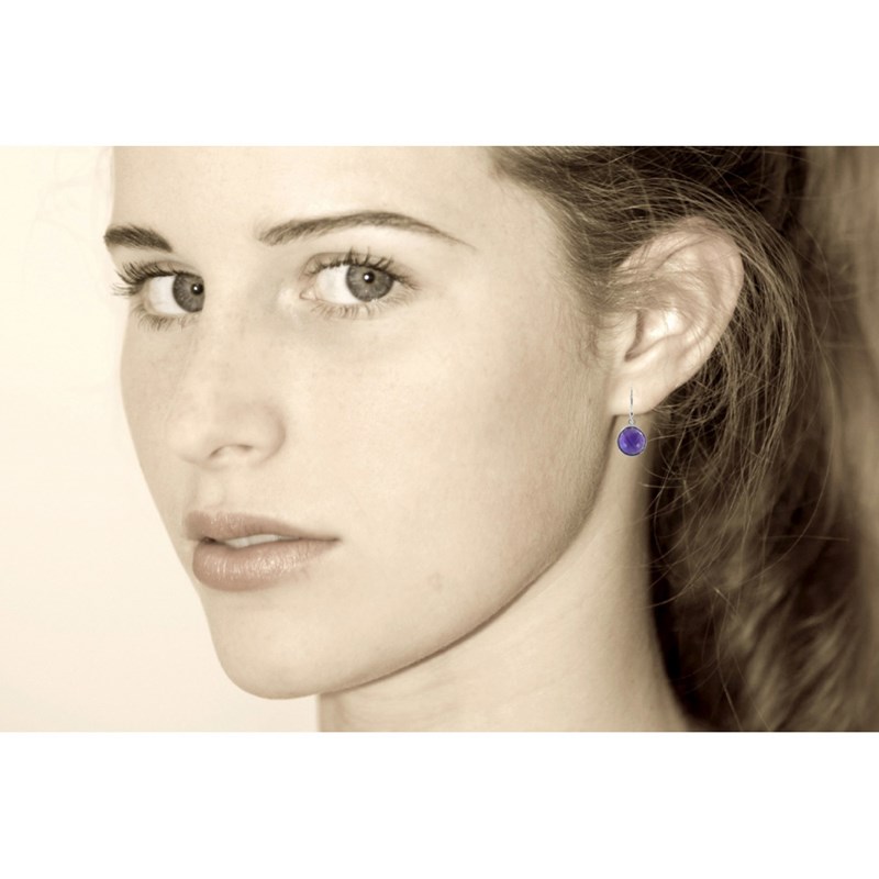 Boucles d'Oreilles Crochet Argent Sphère d'Améthyste