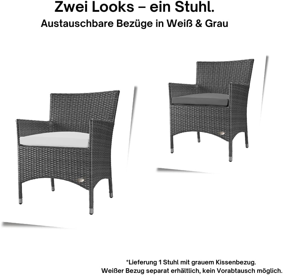 RS Trade® Exclusive 'Trento' Polyrattan Gartenstuhl handgeflochten mit verstärktem Alu-Rahmen, bis zu 200 kg belastbar, Rattan Stuhl mit Alu Füßen und extra Bodenschutzkappen, inkl. 5 cm Sitzkissen